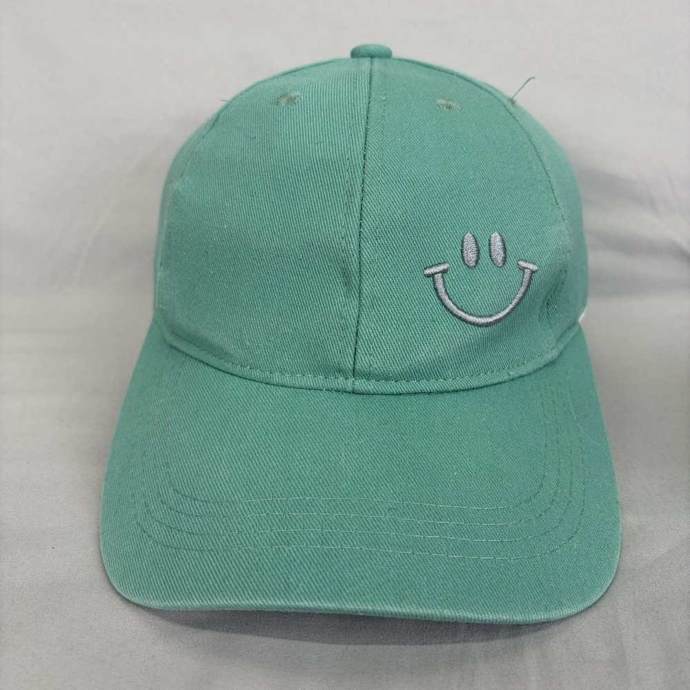 Unbranded Baseball Cap Smiley Face Unisex OS Seafoam Green Embroidered Hat